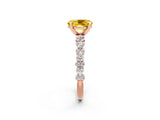 Rose gold Oval Cut Yellow Sapphire Solitaire with Side Stones, Pave Band, Four-Prong Setting_26