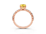 Rose gold Oval Cut Yellow Sapphire Solitaire with Side Stones, Pave Band, Four-Prong Setting_27