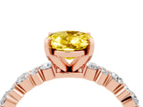 Rose gold Oval Cut Yellow Sapphire Solitaire with Side Stones, Pave Band, Four-Prong Setting_28