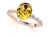 Rose gold Oval Cut Yellow Sapphire Solitaire with Side Stones on a Pavé Band and Four-Prong Setting_25