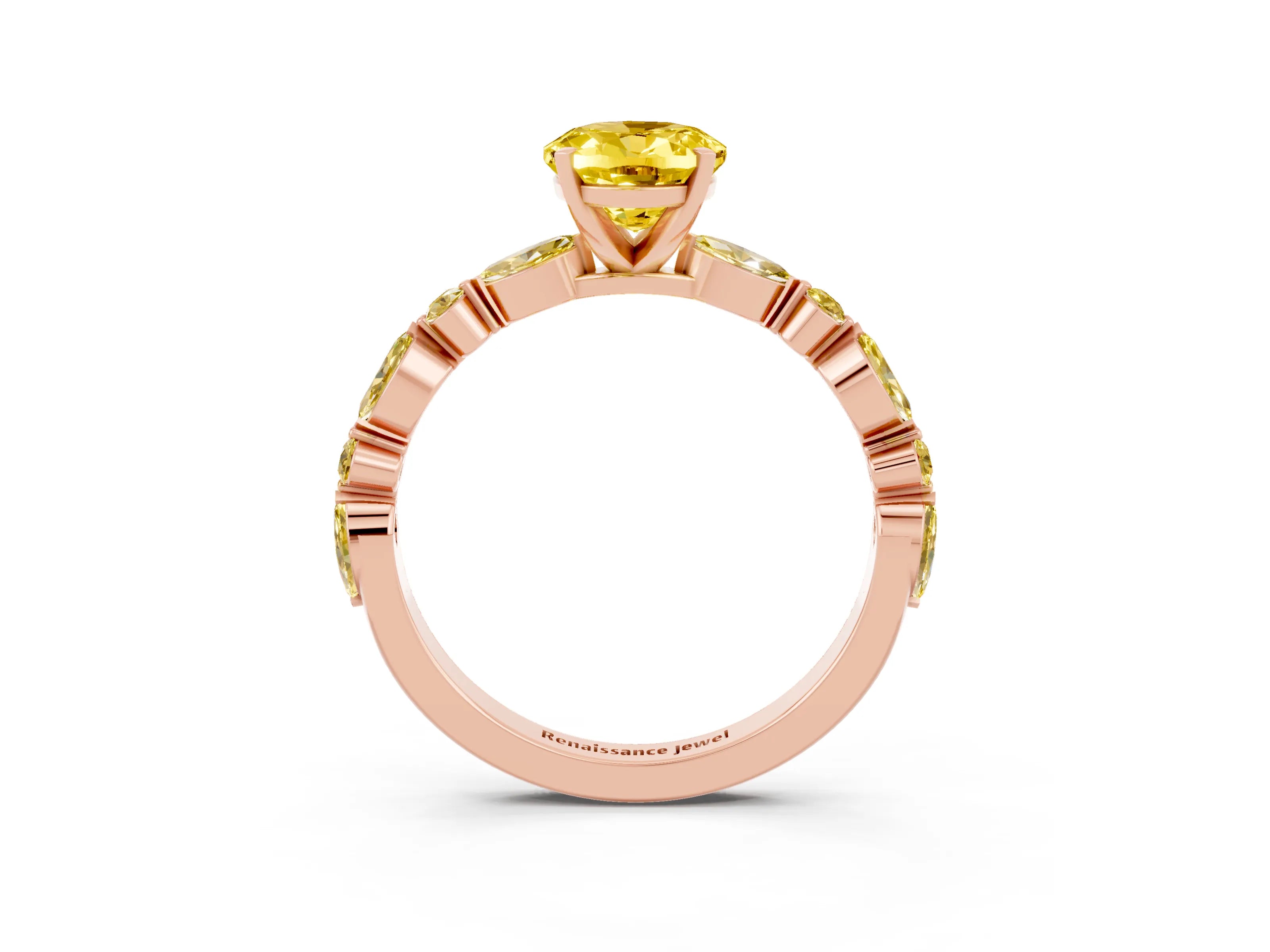 Rose gold Oval Cut Yellow Sapphire Solitaire with Side Stones on a Pavé Band and Four-Prong Setting_3