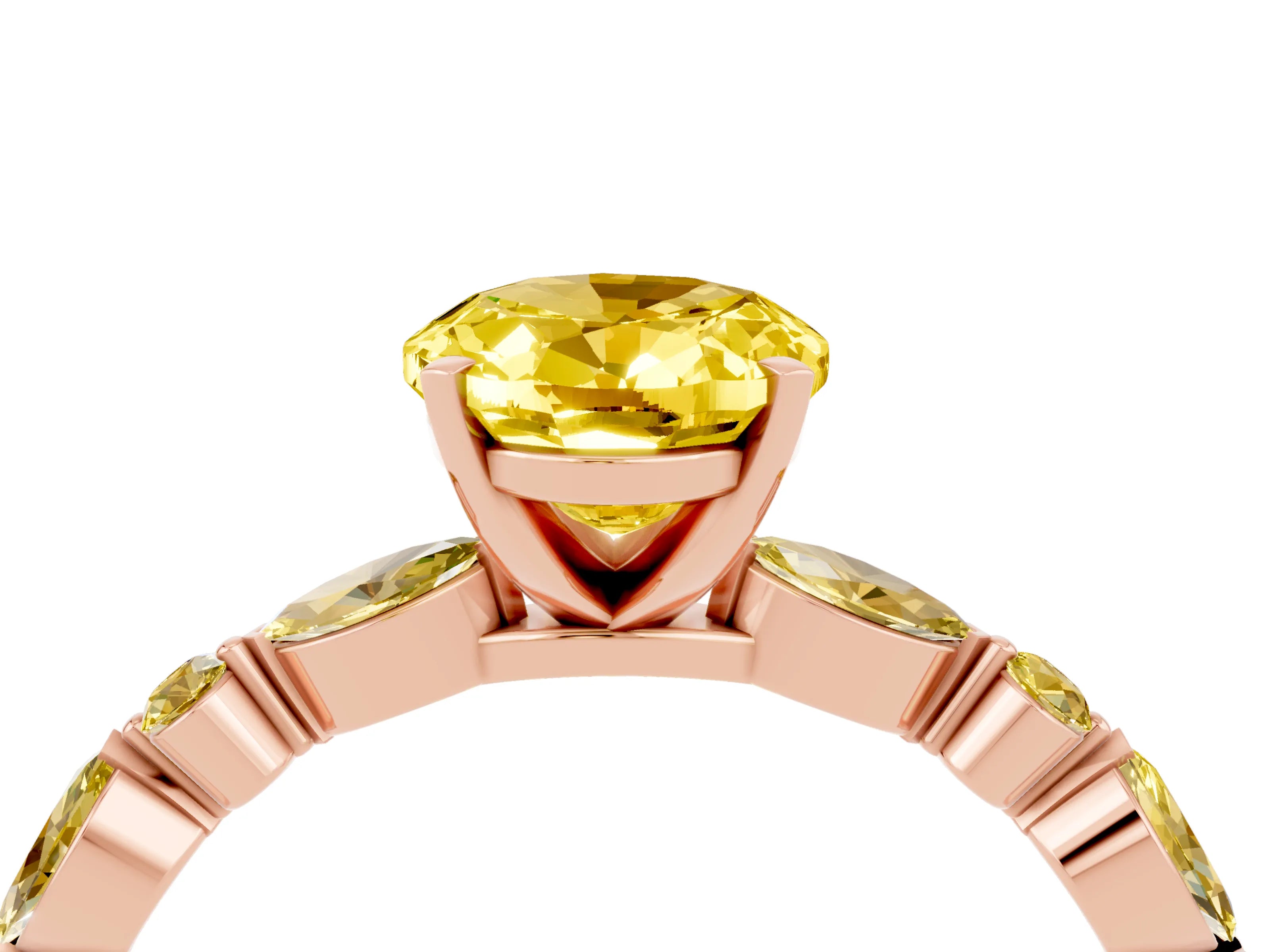 Rose gold Oval Cut Yellow Sapphire Solitaire with Side Stones on a Pavé Band and Four-Prong Setting_4