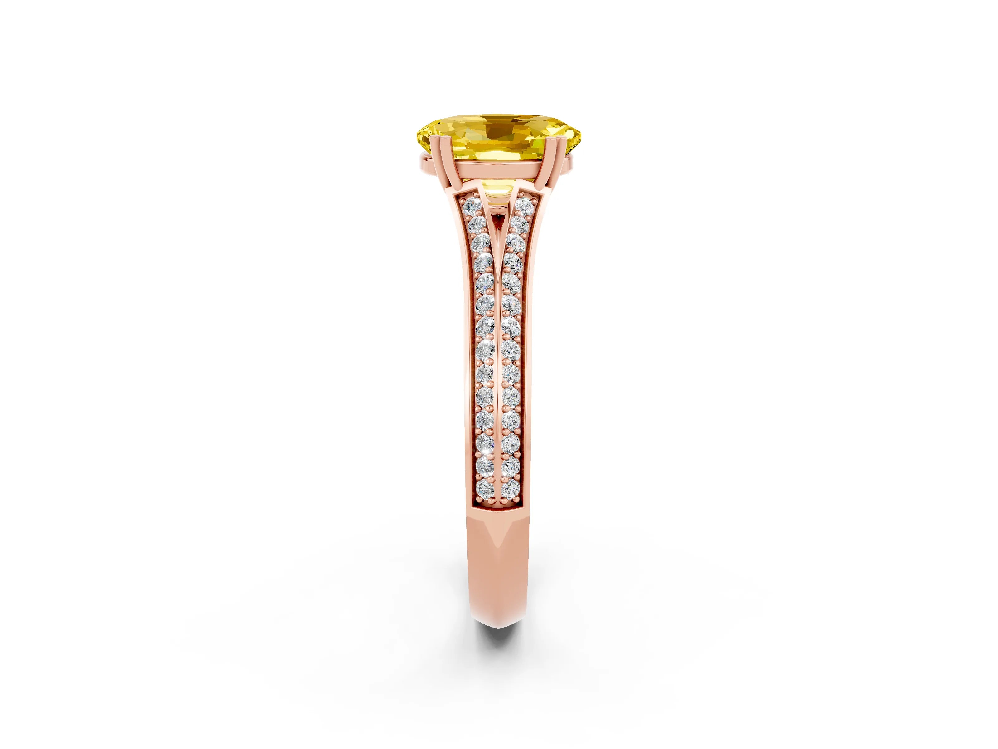 Rose gold Oval Cut Yellow Sapphire Split Shank Engagement Ring with Pavé Band_26