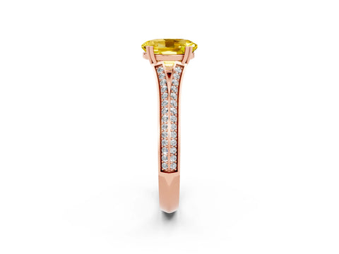 Rose gold Oval Cut Yellow Sapphire Split Shank Engagement Ring with Pavé Band_26