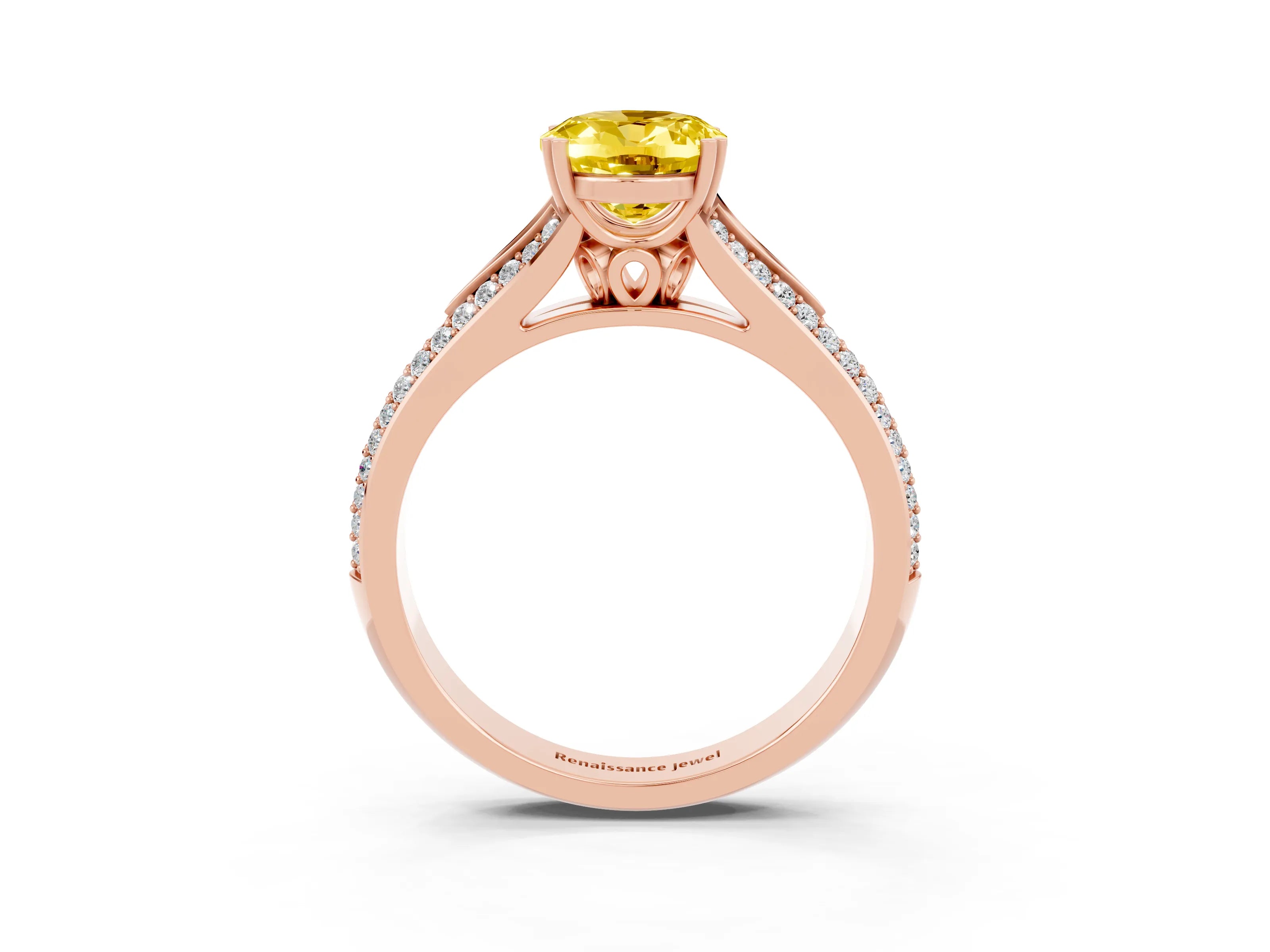 Rose gold Oval Cut Yellow Sapphire Split Shank Engagement Ring with Pavé Band_27