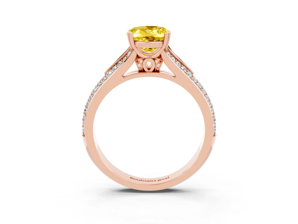 Rose gold Oval Cut Yellow Sapphire Split Shank Engagement Ring with Pavé Band
