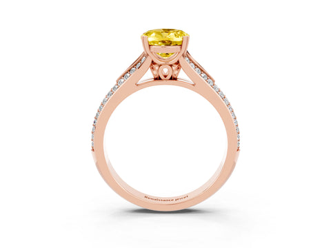 Rose gold Oval Cut Yellow Sapphire Split Shank Engagement Ring with Pavé Band_27