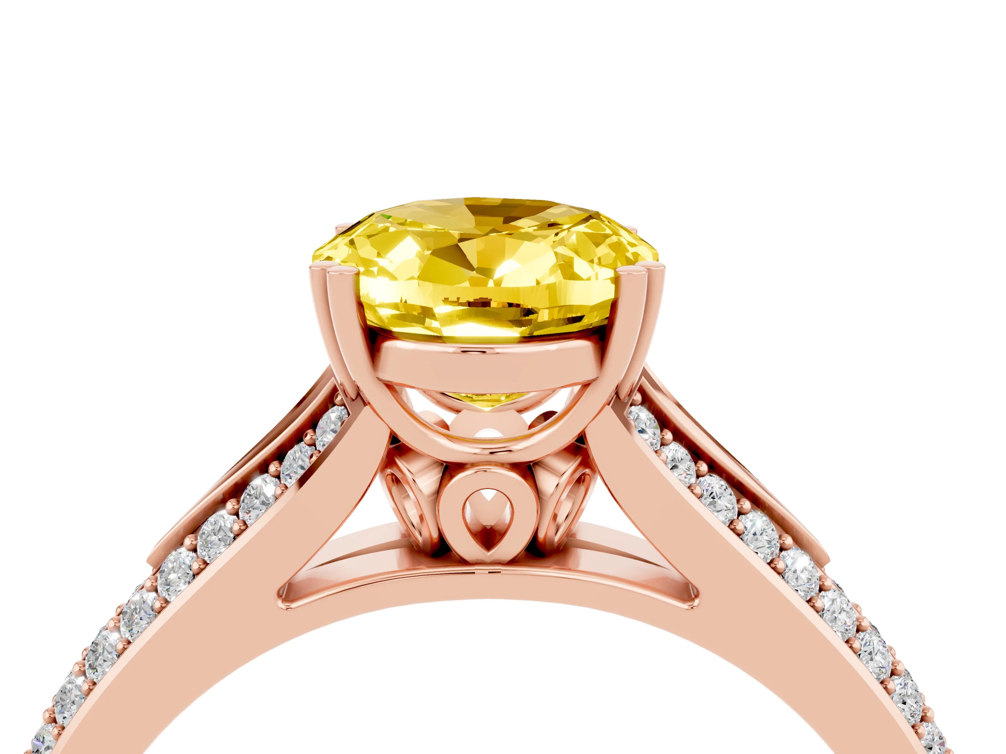 Rose gold Oval Cut Yellow Sapphire Split Shank Engagement Ring with Pavé Band_28