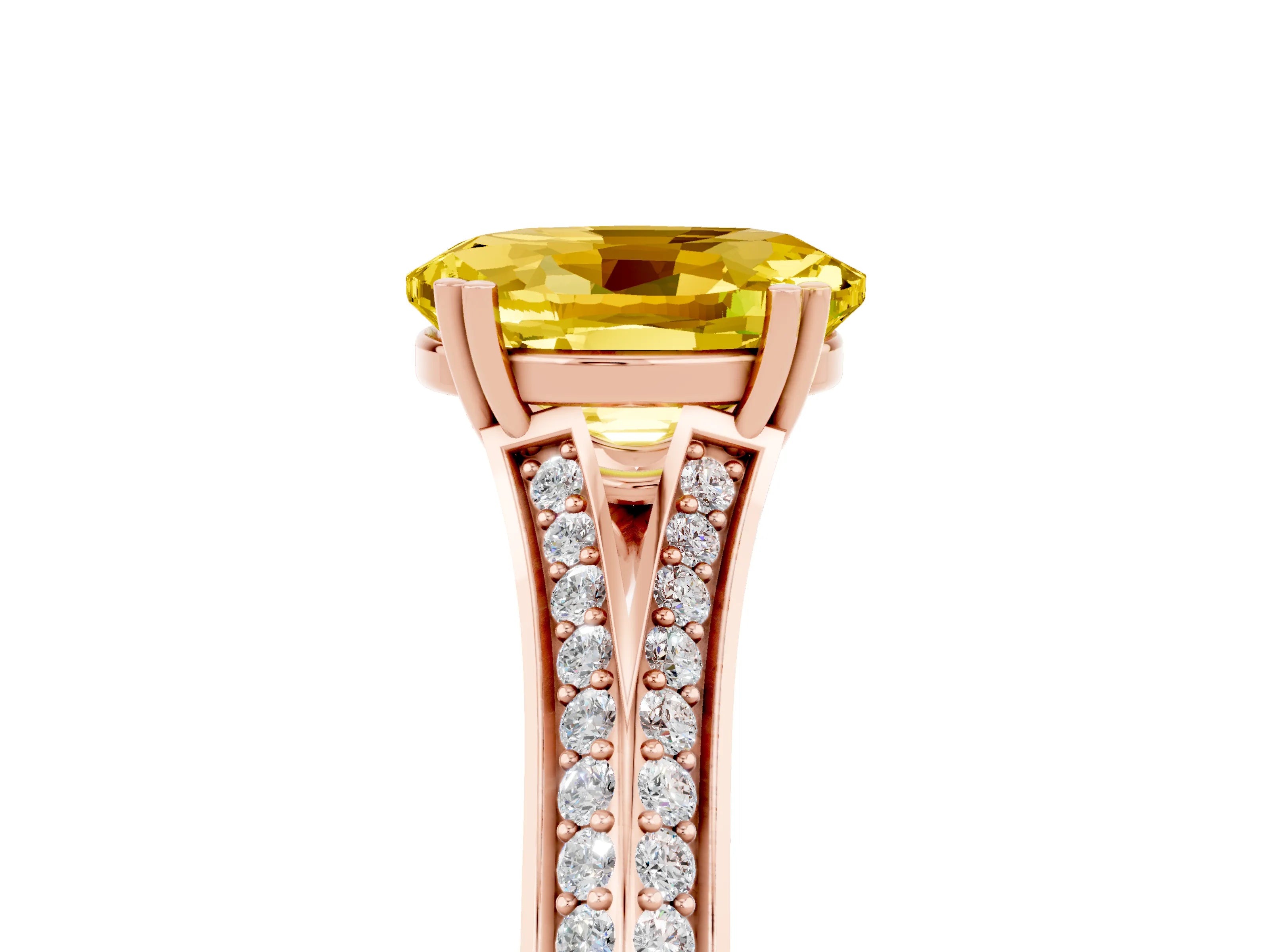 Rose gold Oval Cut Yellow Sapphire Split Shank Engagement Ring with Pavé Band_29