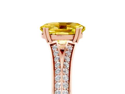 Rose gold Oval Cut Yellow Sapphire Split Shank Engagement Ring with Pavé Band_29
