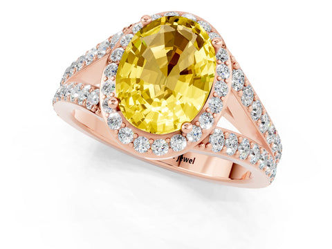 Rose gold Oval Cut Yellow Sapphire Split Shank Halo Ring with Four-Prong Setting_13
