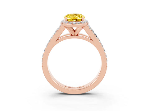 Rose gold Oval Cut Yellow Sapphire Split Shank Halo Ring with Four-Prong Setting_15