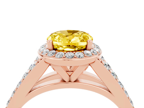 Rose gold Oval Cut Yellow Sapphire Split Shank Halo Ring with Four-Prong Setting_16