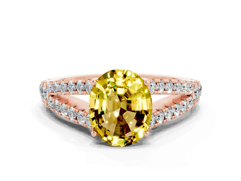 Rose gold Oval Cut Yellow Sapphire Split Shank Pavé Engagement Ring with Four-Prong Setting_12
