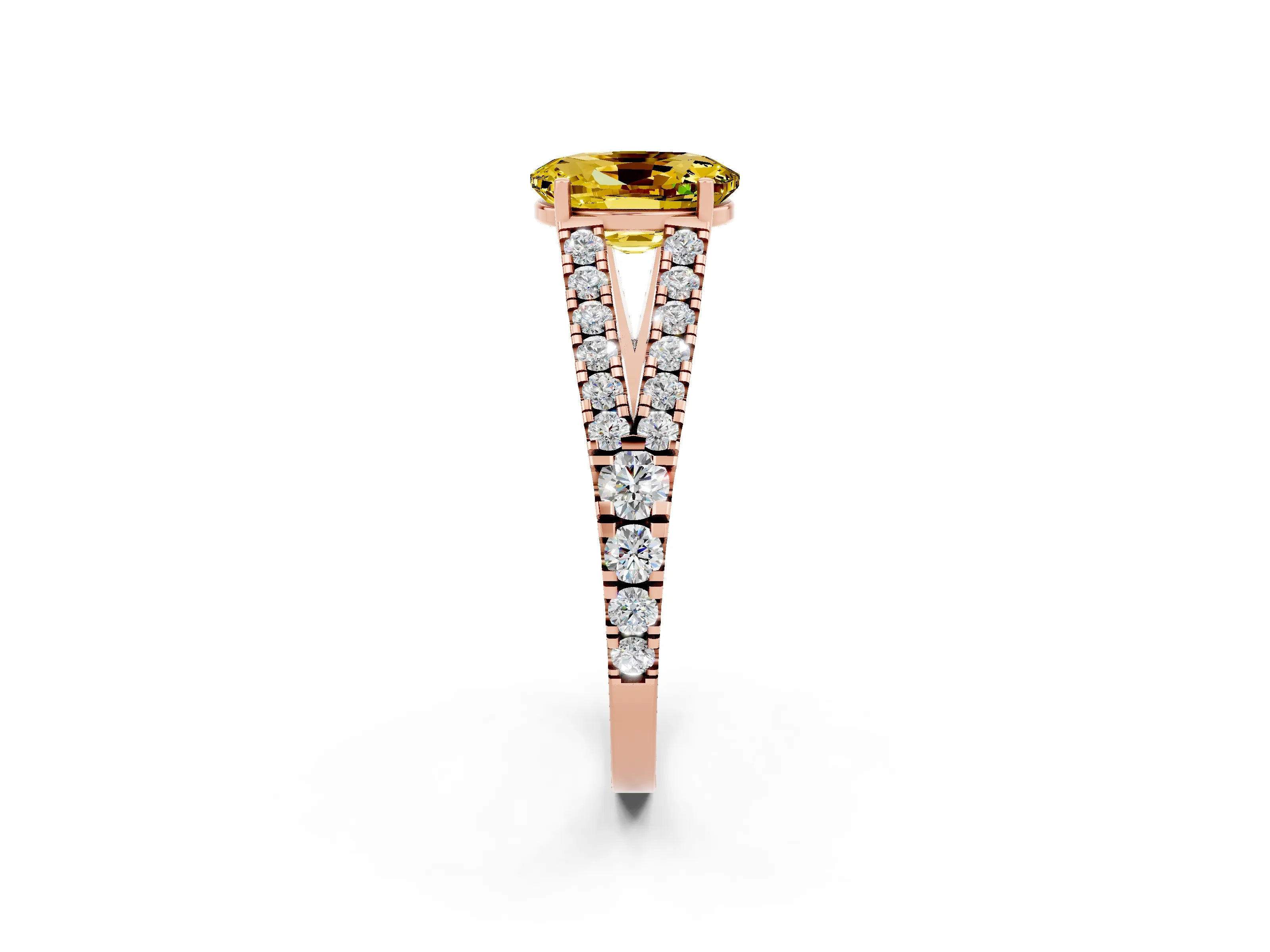 Rose gold Oval Cut Yellow Sapphire Split Shank Pavé Engagement Ring with Four-Prong Setting_14