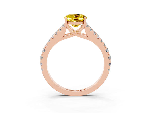 Rose gold Oval Cut Yellow Sapphire Split Shank Pavé Engagement Ring with Four-Prong Setting