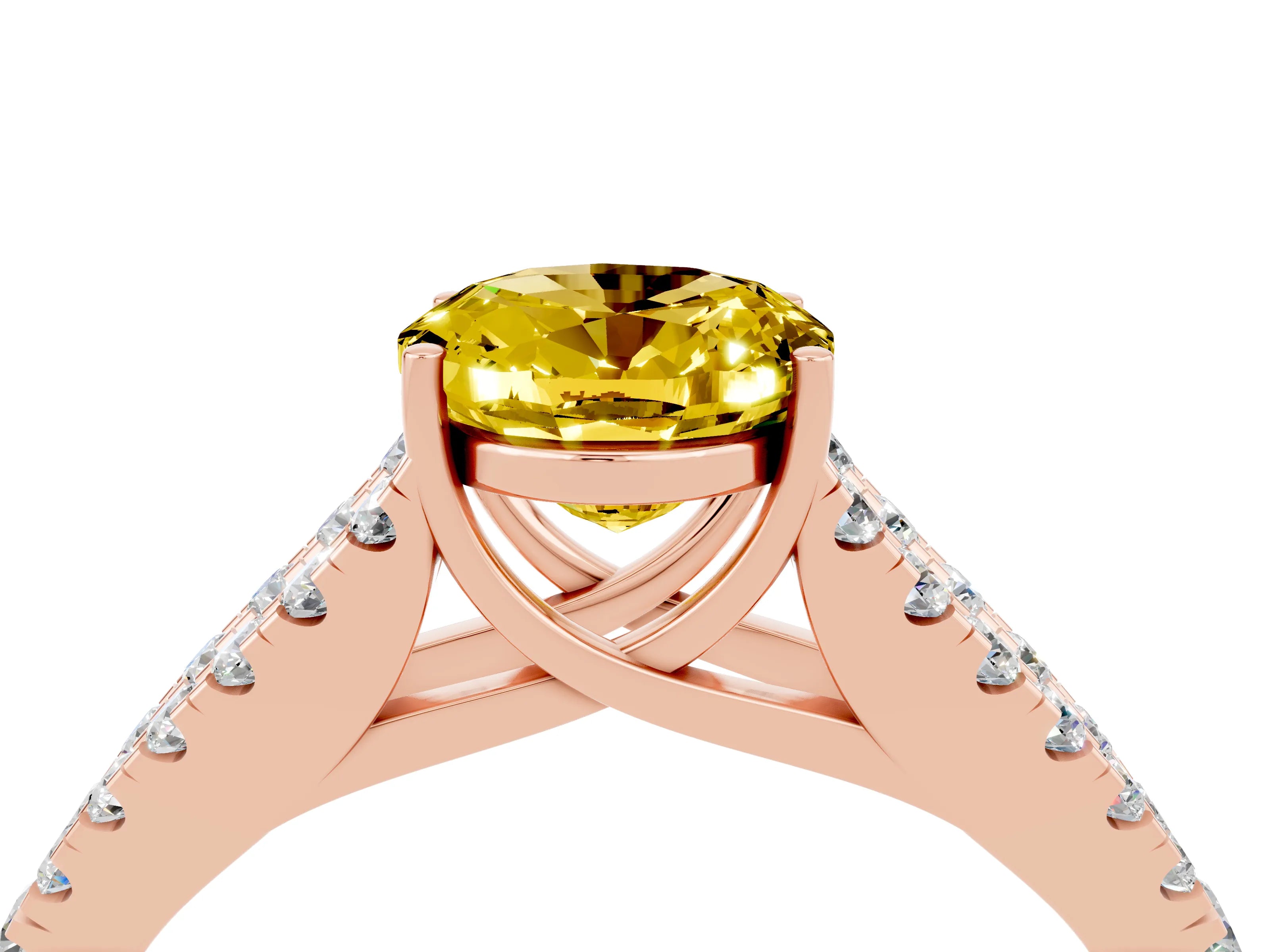 Rose gold Oval Cut Yellow Sapphire Split Shank Pavé Engagement Ring with Four-Prong Setting_16