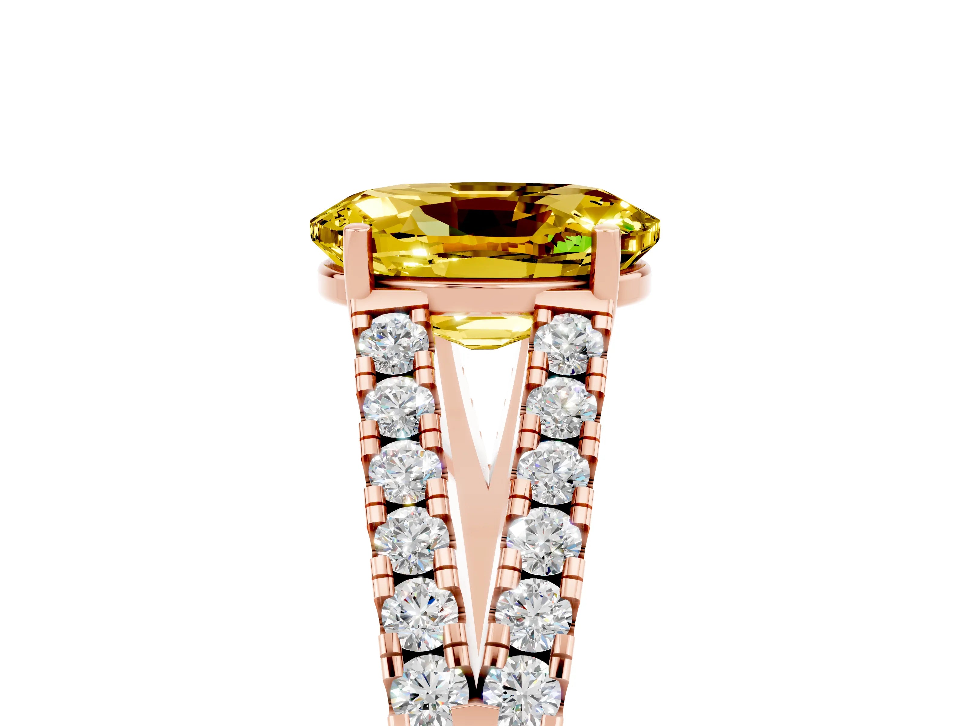 Rose gold Oval Cut Yellow Sapphire Split Shank Pavé Engagement Ring with Four-Prong Setting_17