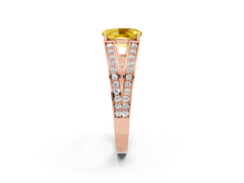 Rose gold Oval Cut Yellow Sapphire Split Shank Ring with Pavé Band and Four-Prong Setting_2