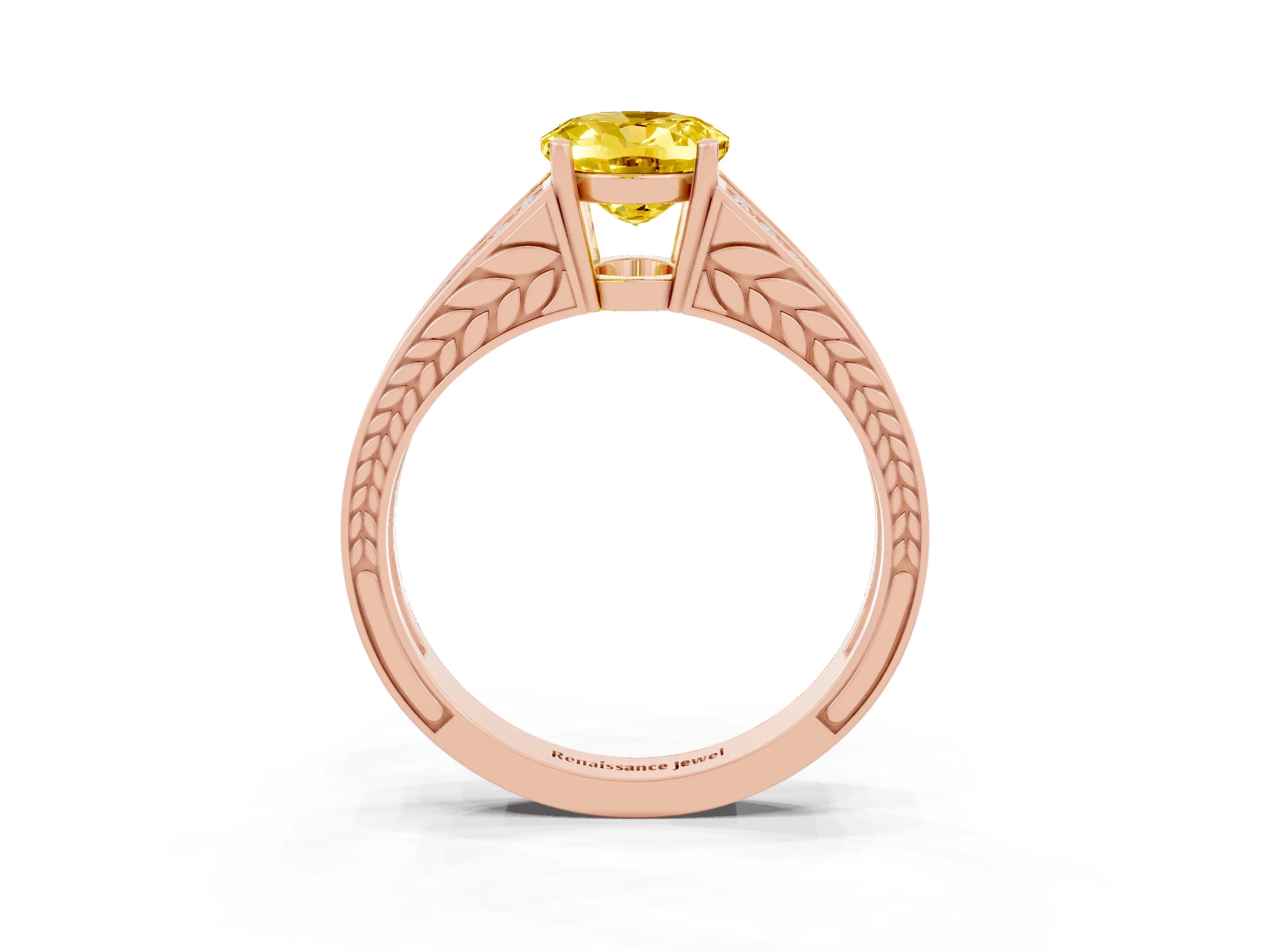 Rose gold Oval Cut Yellow Sapphire Split Shank Ring with Pavé Band and Four-Prong Setting_3
