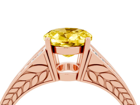 Rose gold Oval Cut Yellow Sapphire Split Shank Ring with Pavé Band and Four-Prong Setting_4