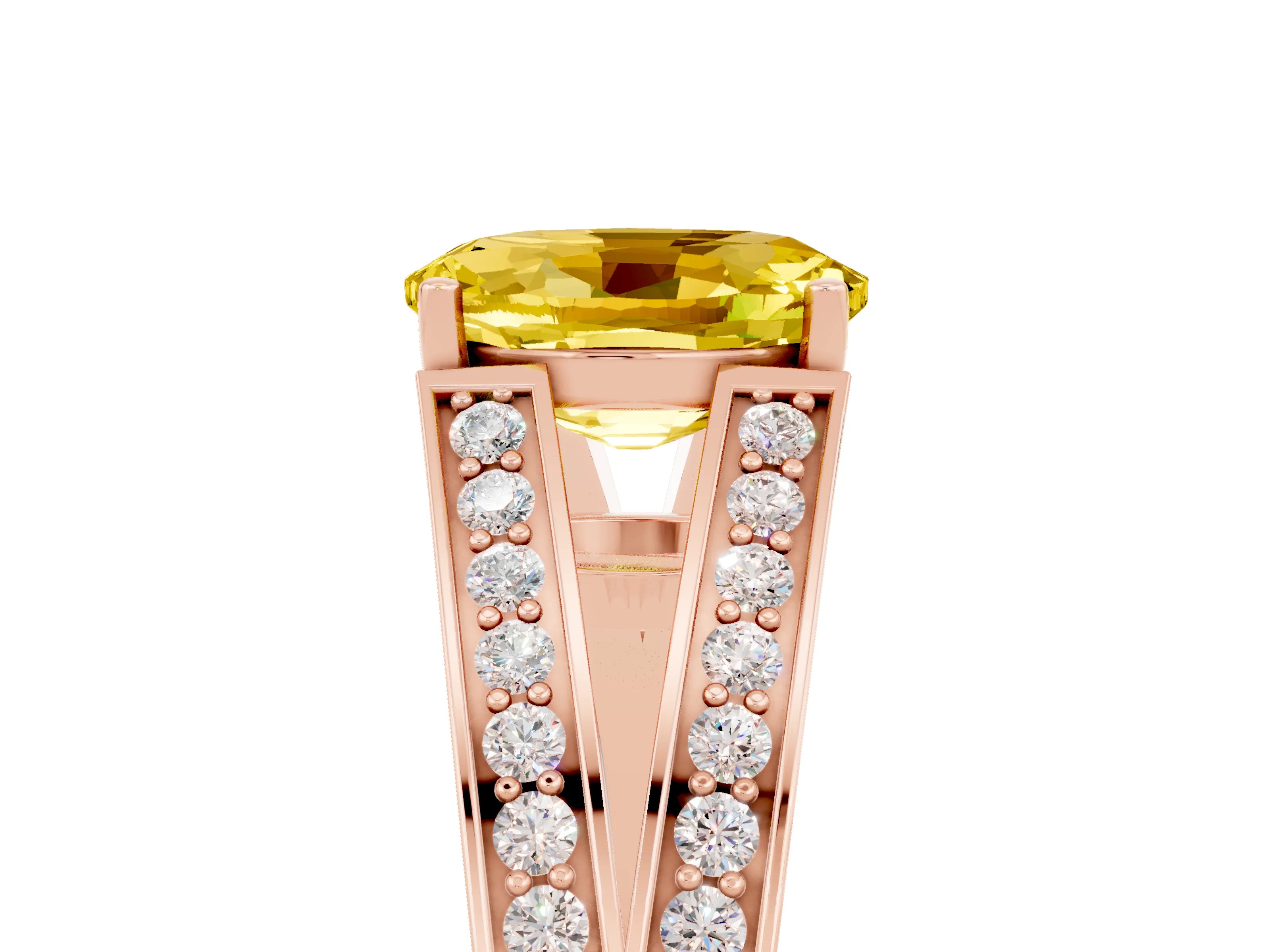 Rose gold Oval Cut Yellow Sapphire Split Shank Ring with Pavé Band and Four-Prong Setting_5