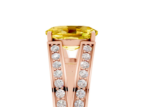 Rose gold Oval Cut Yellow Sapphire Split Shank Ring with Pavé Band and Four-Prong Setting_5