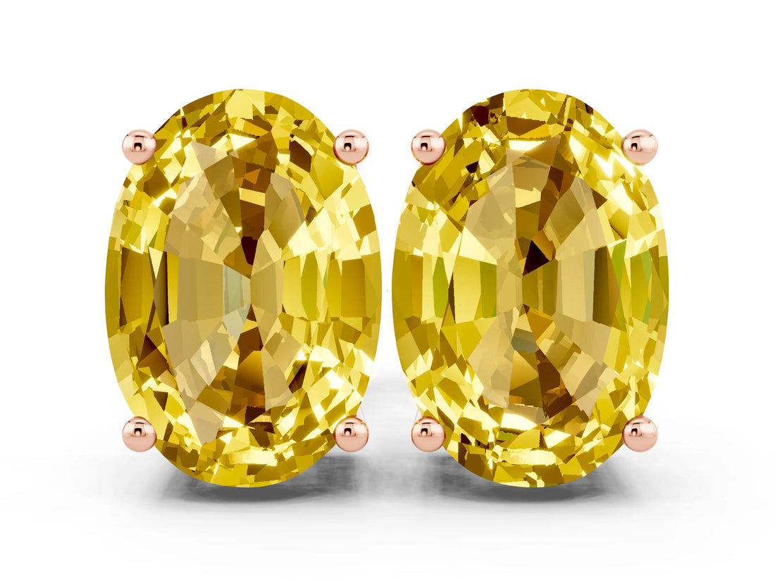 Rose gold Oval Cut Yellow Sapphire Stud Earrings_30