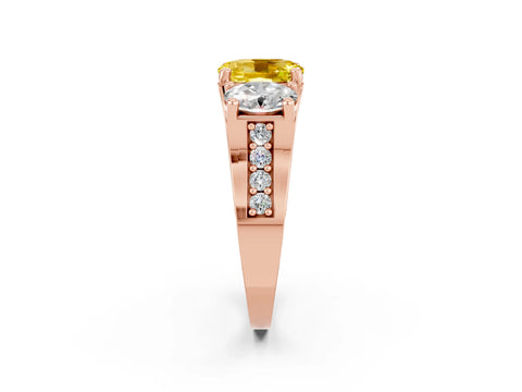Rose gold Oval Cut Yellow Sapphire Three-Stone Ring with Channel Set Band and Four-Prong Setting_2