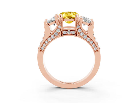 Rose gold Oval Cut Yellow Sapphire Three-Stone Ring with Channel Set Band and Four-Prong Setting_3