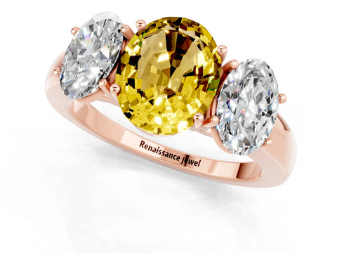 Rose gold Oval Cut Yellow Sapphire Three-Stone Ring with Four-Prong Setting and Classic Band_1
