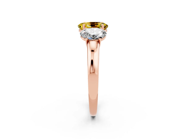 Rose gold Oval Cut Yellow Sapphire Three-Stone Ring with Four-Prong Setting and Classic Band