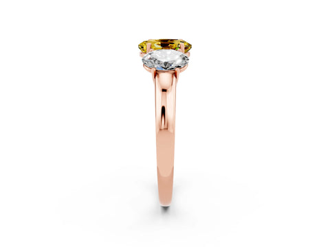 Rose gold Oval Cut Yellow Sapphire Three-Stone Ring with Four-Prong Setting and Classic Band_2