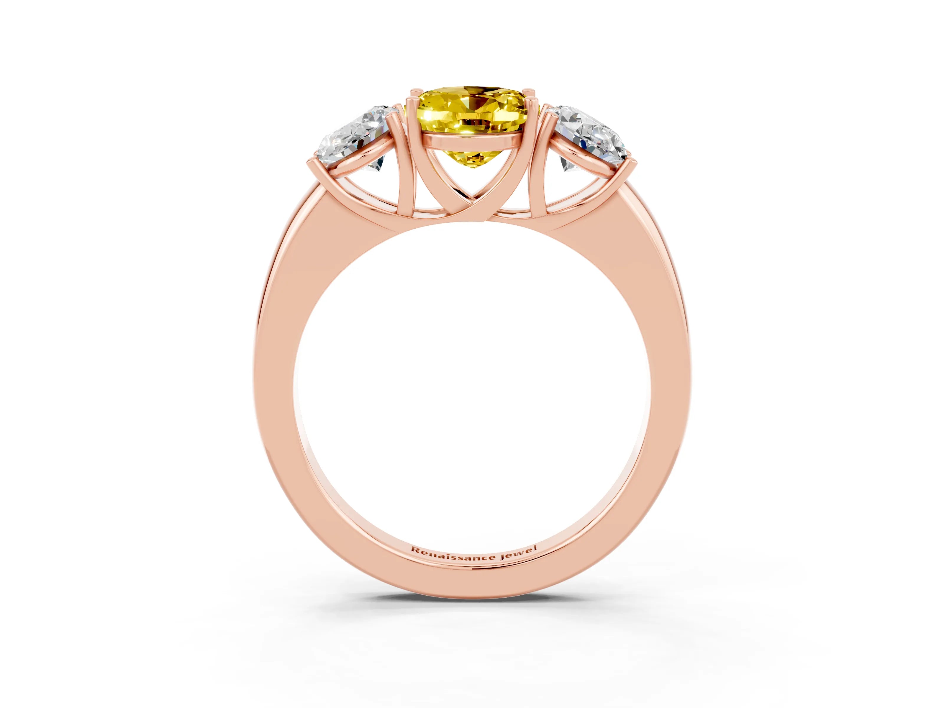 Rose gold Oval Cut Yellow Sapphire Three-Stone Ring with Four-Prong Setting and Classic Band_3