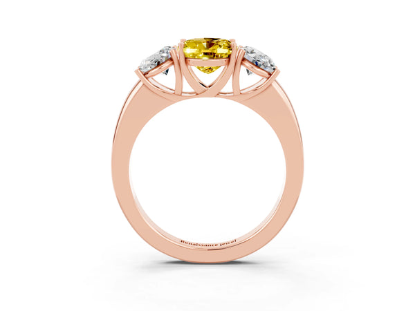 Rose gold Oval Cut Yellow Sapphire Three-Stone Ring with Four-Prong Setting and Classic Band