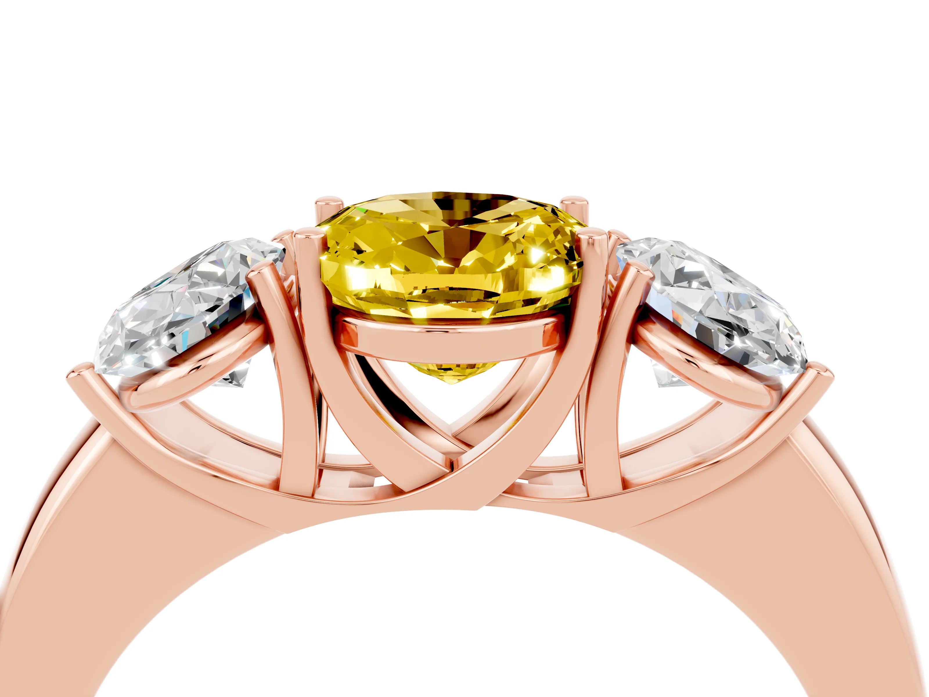 Rose gold Oval Cut Yellow Sapphire Three-Stone Ring with Four-Prong Setting and Classic Band_4