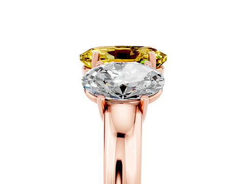 Rose gold Oval Cut Yellow Sapphire Three-Stone Ring with Four-Prong Setting and Classic Band_5