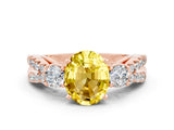 Rose gold Oval Cut Yellow Sapphire Three-Stone Ring with Pavé Split Shank and Four-Prong Setting_36