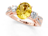 Rose gold Oval Cut Yellow Sapphire Three-Stone Ring with Pavé Split Shank and Four-Prong Setting_37