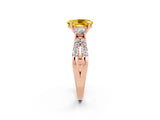Rose gold Oval Cut Yellow Sapphire Three-Stone Ring with Pavé Split Shank and Four-Prong Setting_38