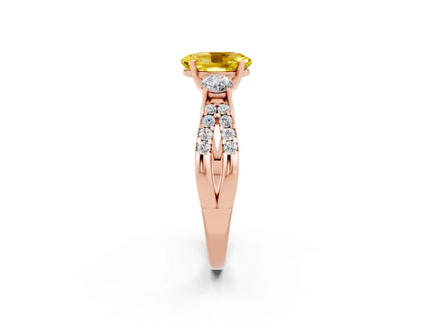 Rose gold Oval Cut Yellow Sapphire Three-Stone Ring with Pavé Split Shank and Four-Prong Setting_38