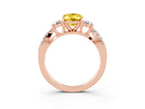 Rose gold Oval Cut Yellow Sapphire Three-Stone Ring with Pavé Split Shank and Four-Prong Setting_39