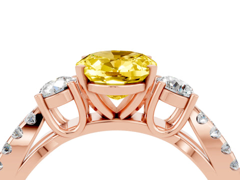 Rose gold Oval Cut Yellow Sapphire Three-Stone Ring with Pavé Split Shank and Four-Prong Setting_40
