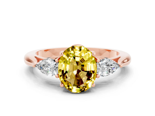 Rose gold Oval Cut Yellow Sapphire Three-Stone Ring with Pear  Side Stones and Prong Setting