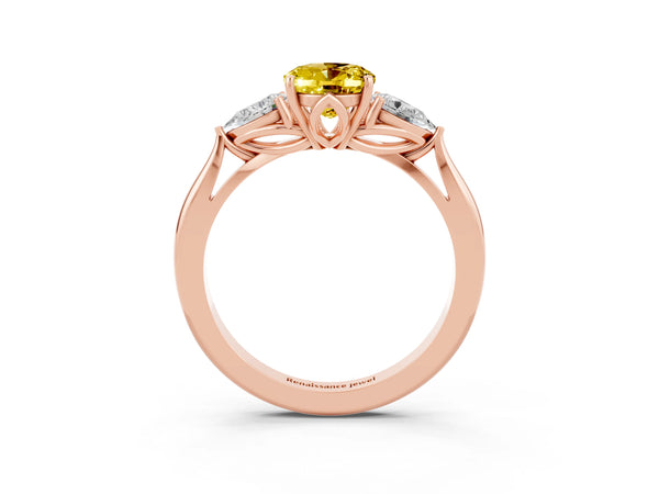 Rose gold Oval Cut Yellow Sapphire Three-Stone Ring with Pear  Side Stones and Prong Setting