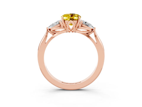 Rose gold Oval Cut Yellow Sapphire Three-Stone Ring with Pear Side Stones and Four-Prong Setting_15