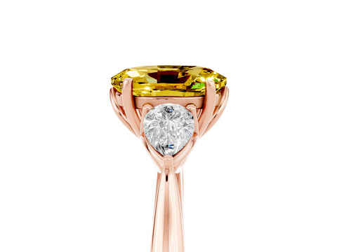 Rose gold Oval Cut Yellow Sapphire Three-Stone Ring with Pear Side Stones and Four-Prong Setting_17