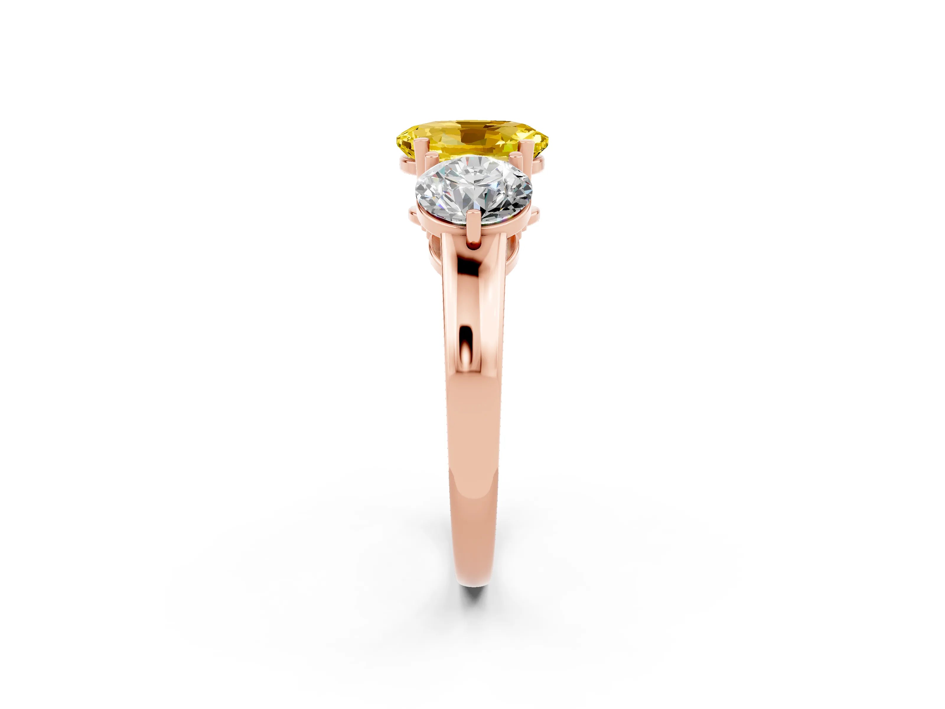 Rose gold Oval Cut Yellow Sapphire Three-Stone Ring with Prong Setting and Classic Band_2