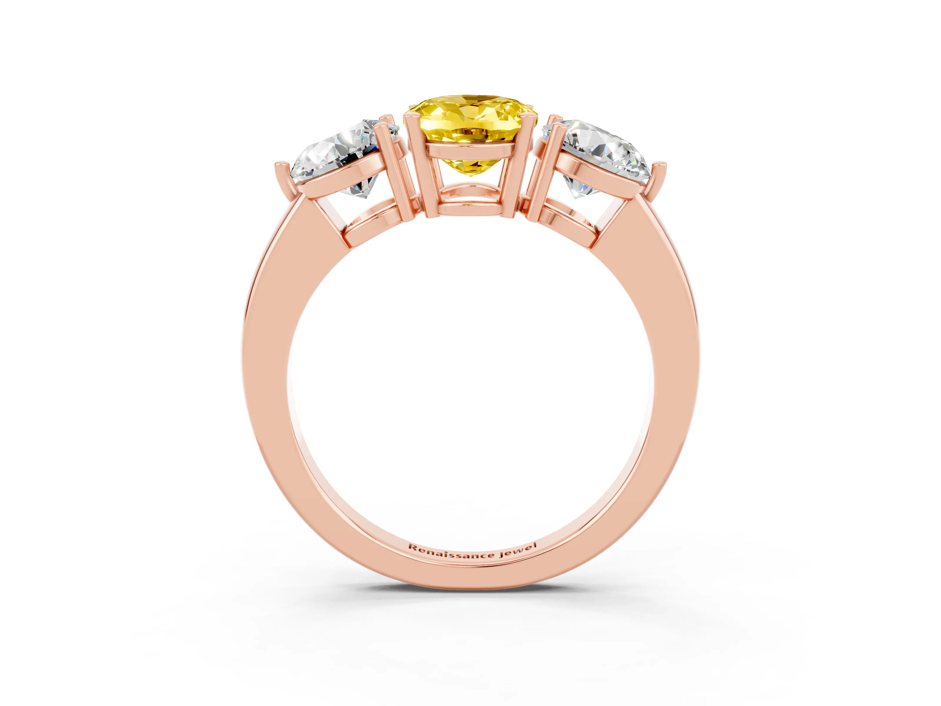 Rose gold Oval Cut Yellow Sapphire Three-Stone Ring with Prong Setting and Classic Band_3