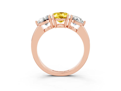 Rose gold Oval Cut Yellow Sapphire Three-Stone Ring with Prong Setting and Classic Band_3